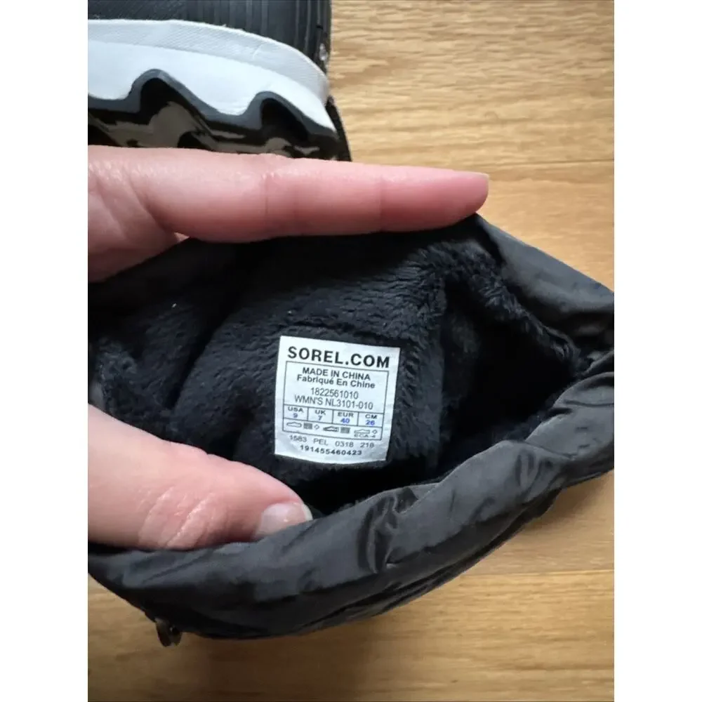 Sorel Black/ White Puffy Fleece Lined Snow Boot Womens Size 9 - Picture 4 of 5